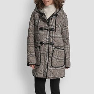 DKNY Hooded Toggle Quilted Coat in Beige, Black, Red, Size L, NEW Retail $180
